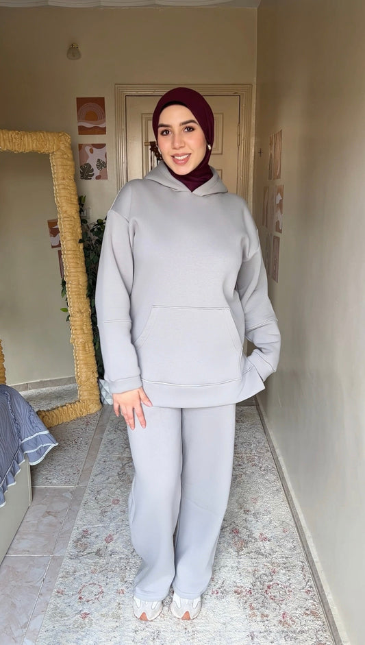 سوت – قطعتين (هودي طويل + بنطلون وايد ليج)