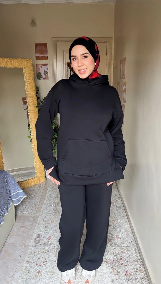 سوت – قطعتين (هودي طويل + بنطلون وايد ليج)